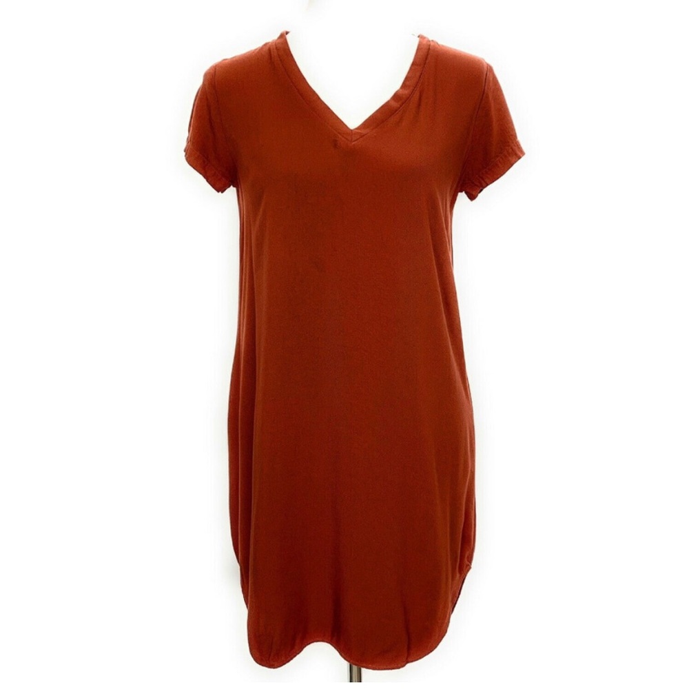 Anthropologie Cloth & Stone V Neck Tunic Tee Shirt Dress Burgundy Red